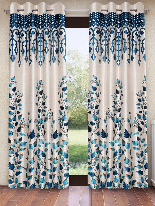 home sizzler 2 pieces leafy elegance panel eyelet polyester door curtains - 7 feet, aqua - 21305792 - Very Small Image - 1