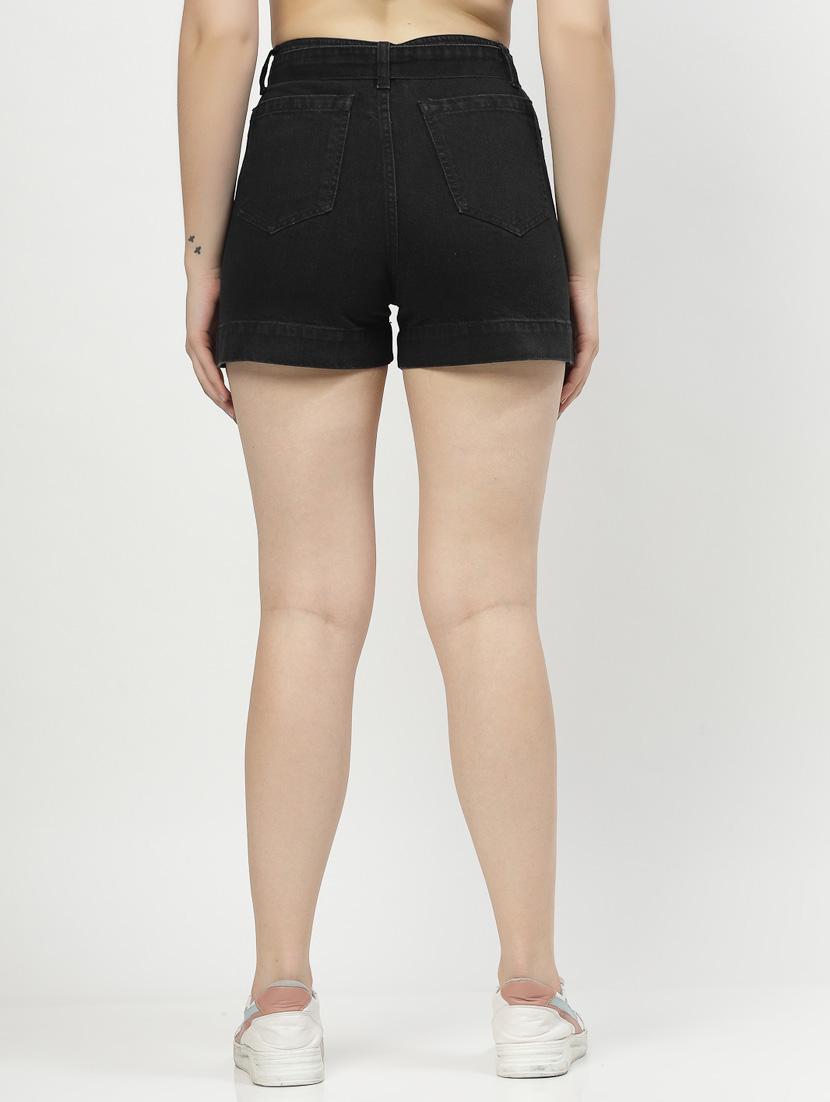 women solid high rise denim shorts - 21307981 - Zoom Image - 3