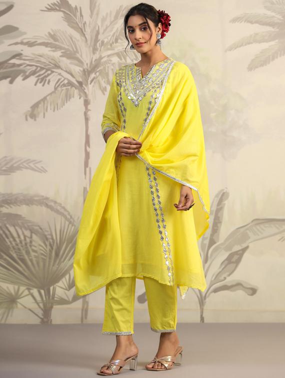 women yellow notch neck suit set - 21308144 - Standard Image - 1