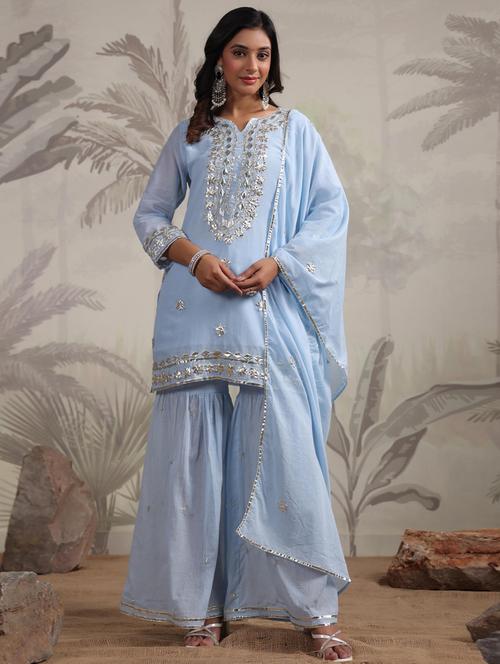women light blue kurta sharara set with dupatta - 21308147 - Very Small Image - 1