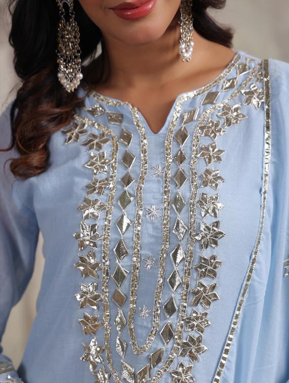 women light blue kurta sharara set with dupatta - 21308147 - Standard Image - 3
