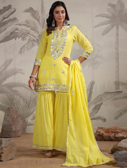 women yellow kurta sharara set with dupatta - 21308148 - Very Small Image - 1