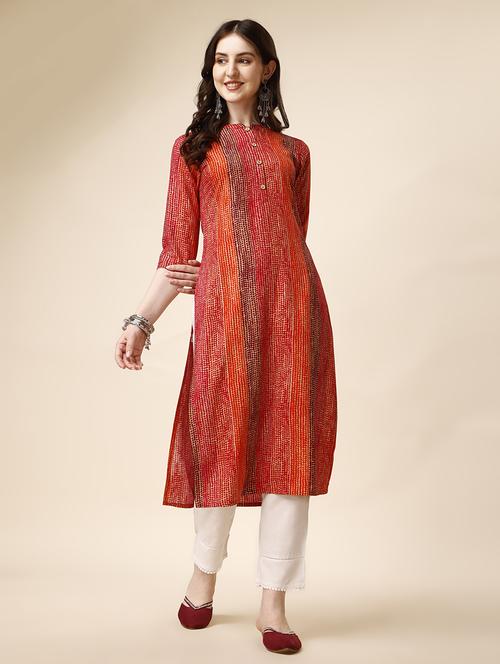 orange cotton blend aline kurta - 21308677 - Very Small Image - 1