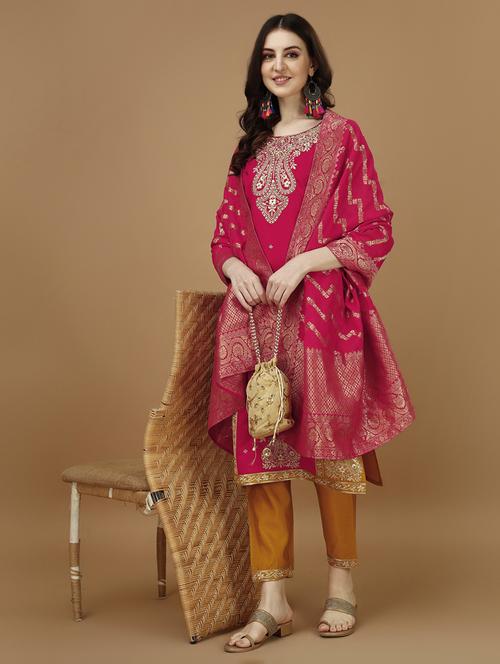 women pink & mustard kurta dupatta set - 21308825 - Very Small Image - 1
