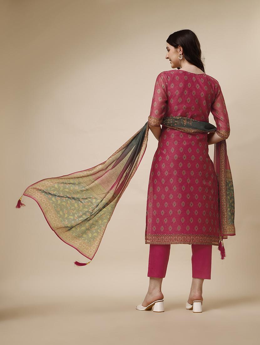 pink chanderi kurta dupatta set - 21308898 - Zoom Image - 2