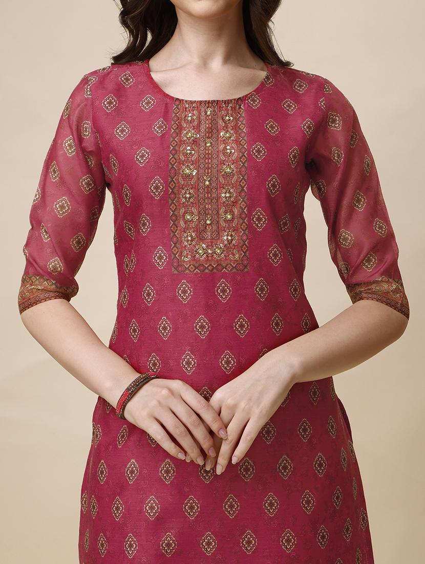 pink chanderi kurta dupatta set - 21308898 - Standard Image - 4