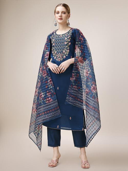 women navy blue kurta dupatta set - 21308907 - Very Small Image - 1