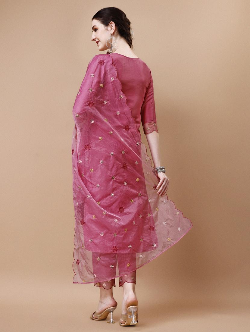 pink chanderi kurta dupatta set - 21308911 - Zoom Image - 2