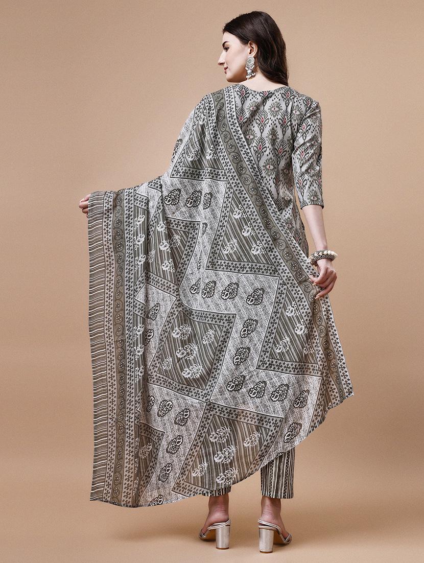 grey cotton kurta dupatta set - 21309145 - Standard Image - 2
