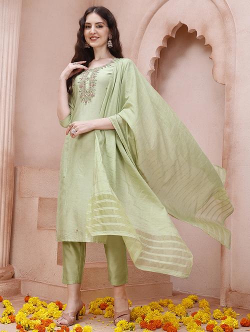 women green kurta dupatta set - 21309229 - Very Small Image - 1