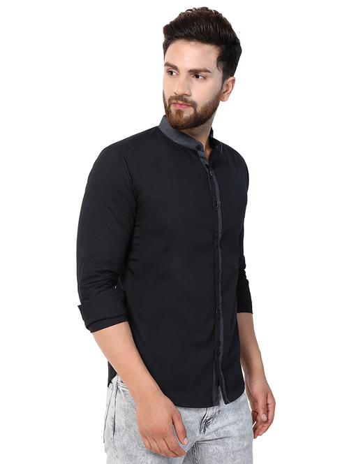 men solid mandrain neck casual shirt - 21309322 - Very Small Image - 1