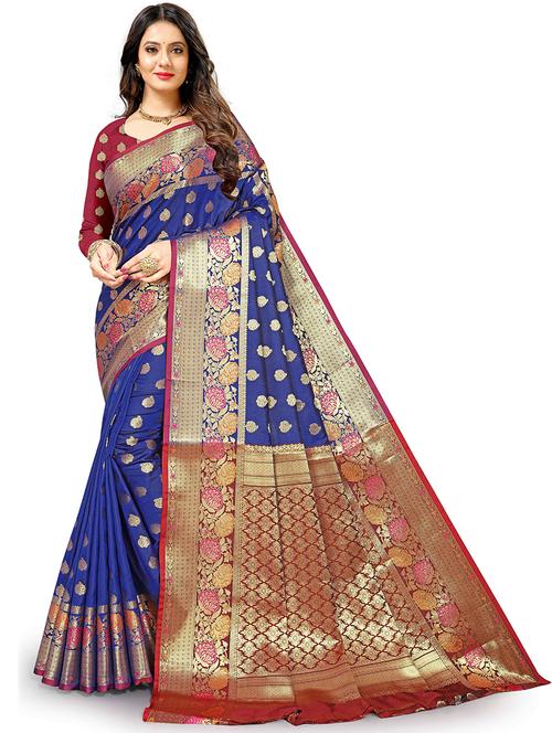women blue ready to wear saree with blouse - 21310054 - Very Small Image - 1
