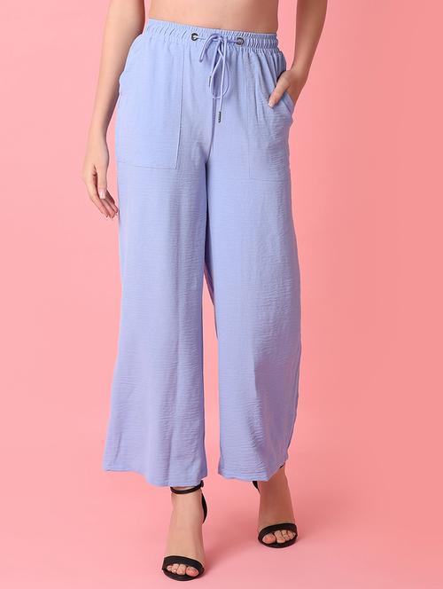 women light blue polyester wide leg trouser - 21311048 - Very Small Image - 1