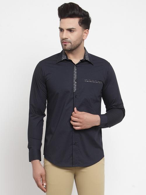 navy blue solid formal shirt - 21311210 - Very Small Image - 1