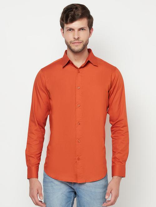 orange solid casual shirt - 21311218 - Very Small Image - 1