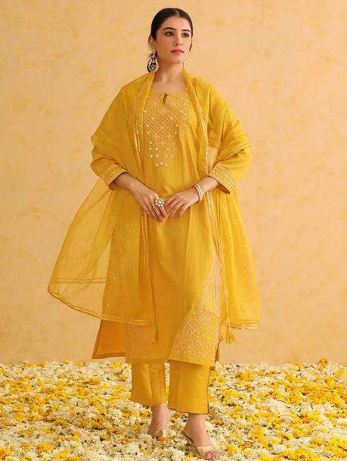 women mustard key hole neck suit set - 21311596 - Very Small Image - 1
