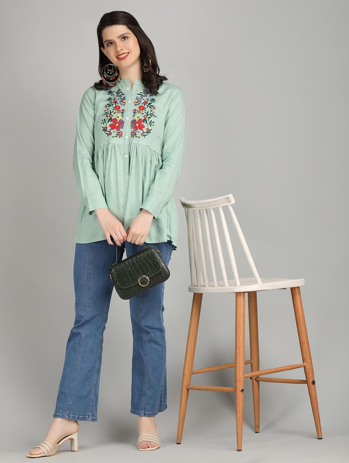 women green rayon peplum top - 21311951 - Standard Image - 4