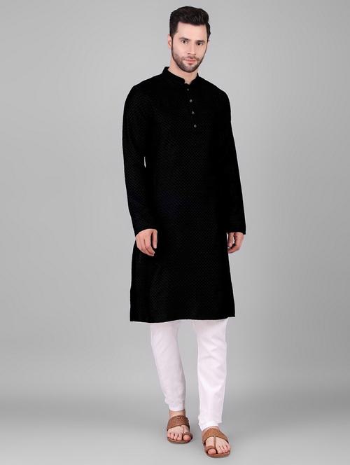 men solid mandrain neck long kurta - 21313786 - Very Small Image - 1