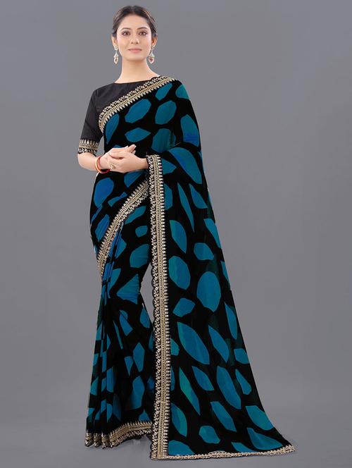 women printed lace work georgette saree with blouse - 21315224 - Very Small Image - 1