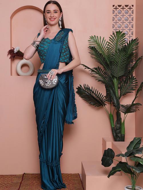 women solid ready to wear saree with blouse - 21316412 - Very Small Image - 1