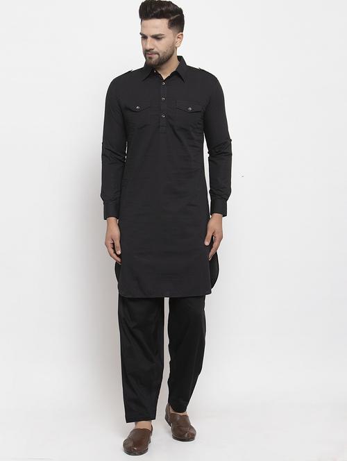 men solid collared pathani set - 21316583 - Very Small Image - 1