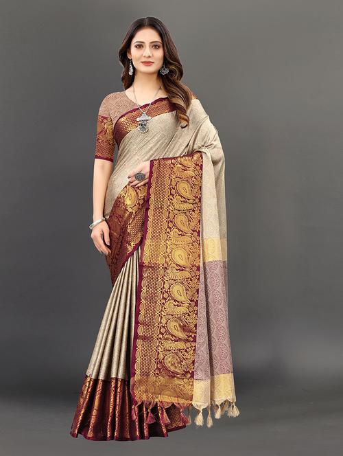 women beige banarasi saree - 21317080 - Very Small Image - 1