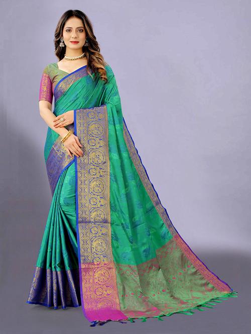 green silk banarasi saree with blouse - 21317137 - Very Small Image - 1