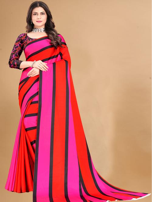 women red printed saree with blouse - 21317161 - Very Small Image - 1