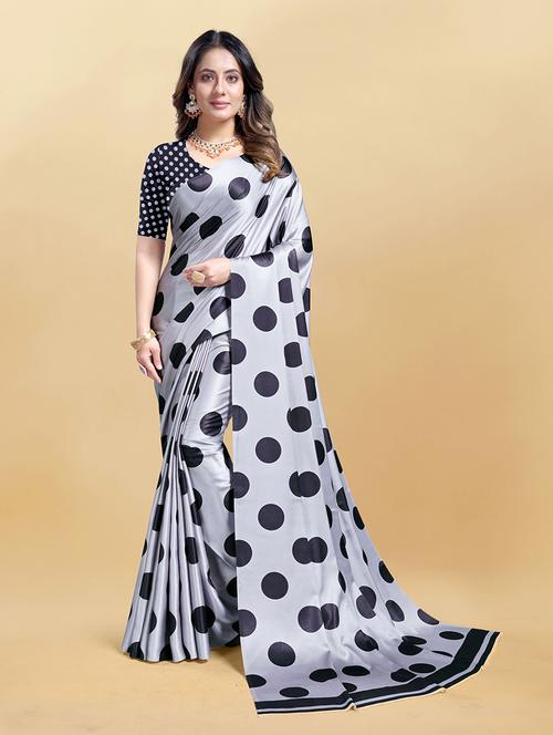 women grey printed saree with blouse - 21317165 - Very Small Image - 1