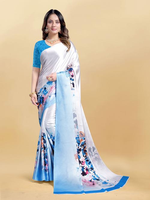 women white printed saree with blouse - 21317169 - Very Small Image - 1