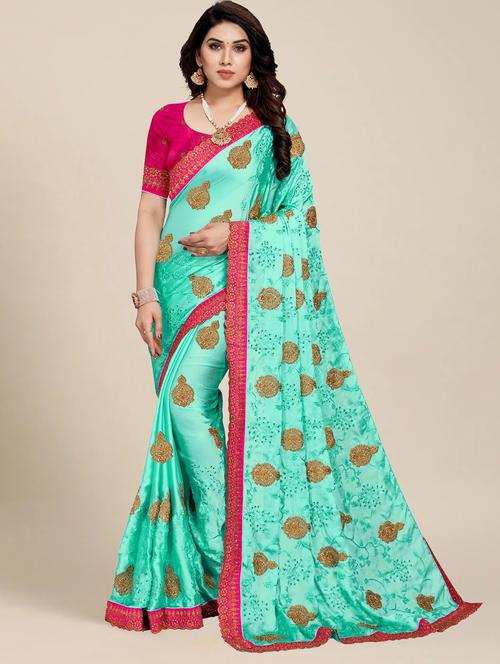 women sea green embroidered saree with blouse - 21317491 - Very Small Image - 1