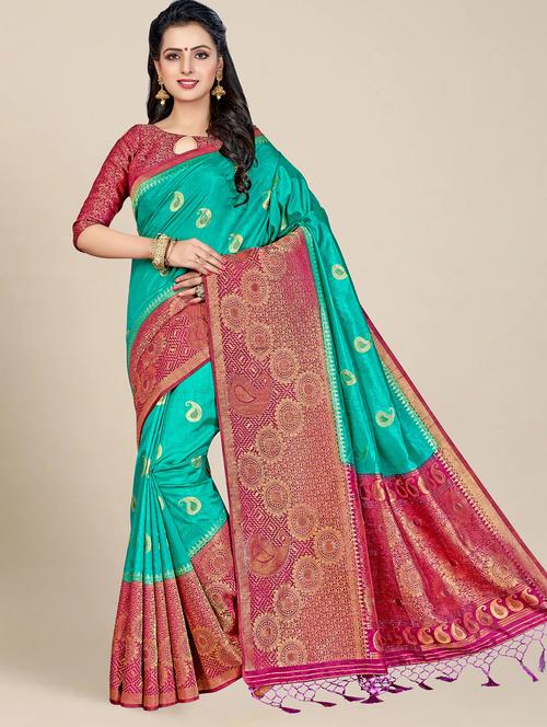women self design banarasi saree with blouse - 21317601 - Very Small Image - 1