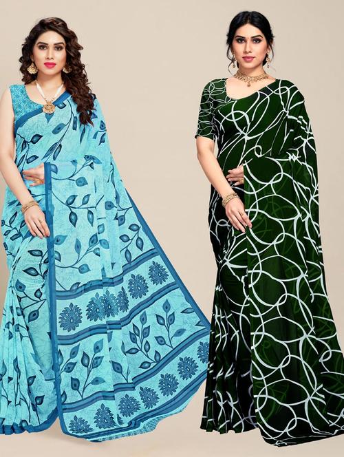 women pack of 2 printed sarees with blouse - 21317640 - Very Small Image - 1