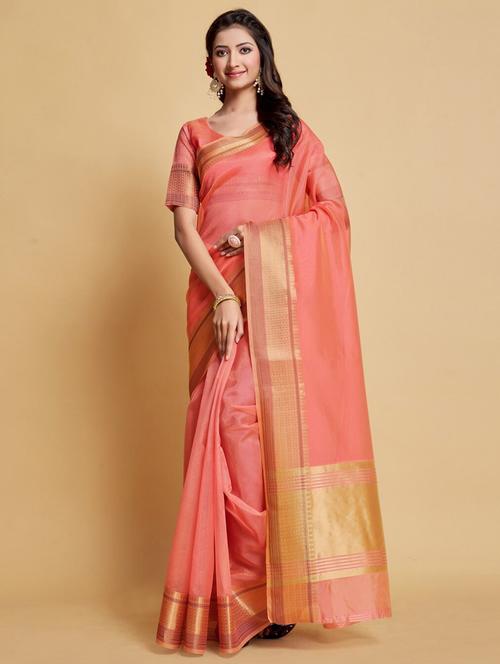 women solid with bordered saree with blouse - 21317832 - Very Small Image - 1