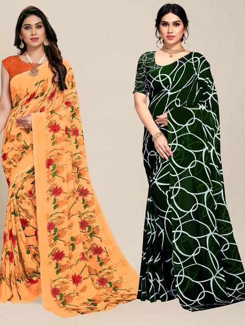 women pack of 2 printed saree with blouse - 21318056 - Very Small Image - 1