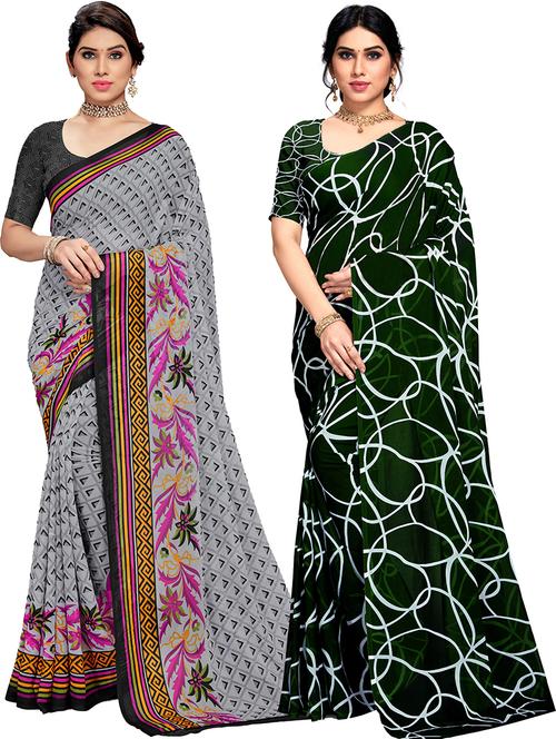 pack of 2 printed georgette saree with blouse - 21318106 - Very Small Image - 1