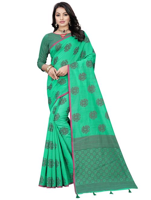 women green chanderi saree with blouse - 21318190 - Very Small Image - 1