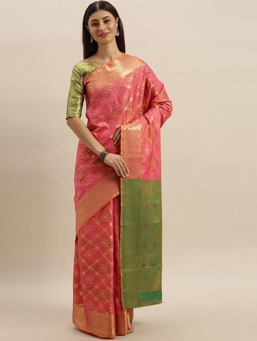 women pink banarasi saree with blouse - 21318198 - Very Small Image - 1