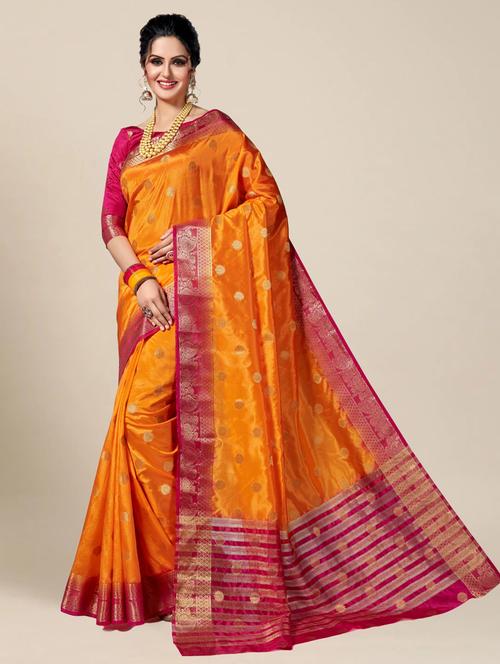 women gold kanjivaram saree with blouse - 21318227 - Very Small Image - 1
