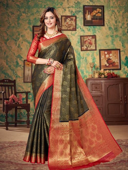 women black banarasi saree with blouse - 21318388 - Very Small Image - 1