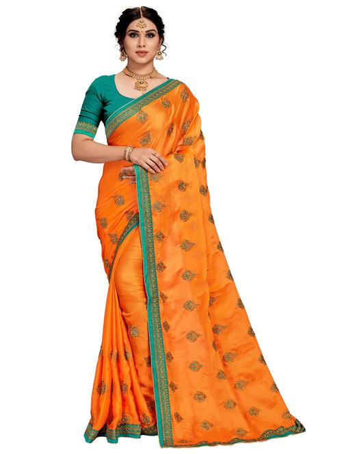 women solid with work embroidered saree with blouse - 21318429 - Very Small Image - 1
