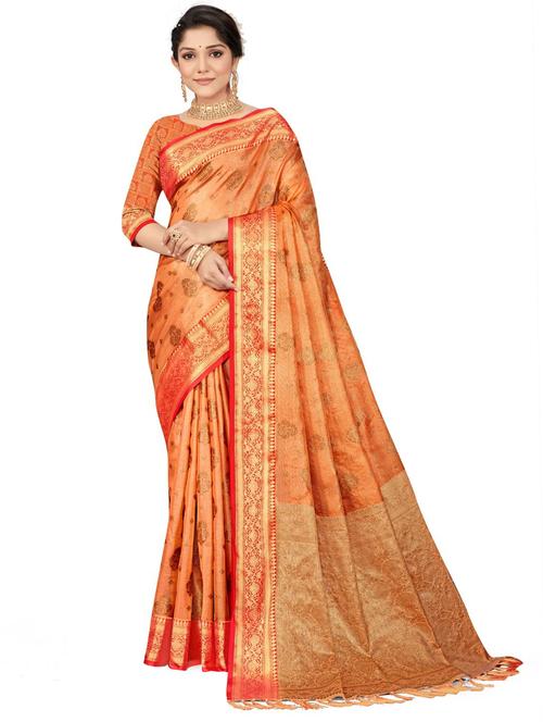 women orange banarasi saree with blouse - 21318507 - Very Small Image - 1