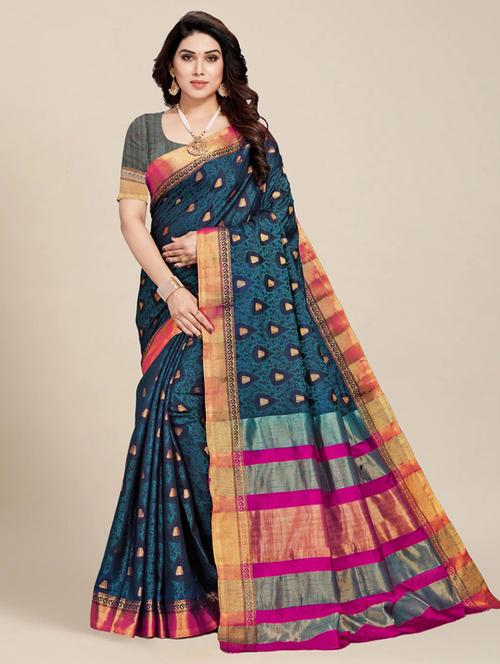 women green kanjivaram saree with blouse - 21318535 - Very Small Image - 1