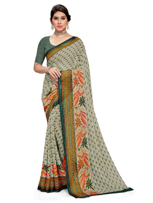 women light green printed saree with blouse - 21318662 - Very Small Image - 1