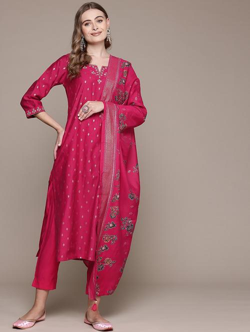 women three quarter sleeve kurta pant with dupatta set - 21320676 - Very Small Image - 1