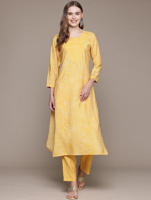 women bandhani printed round neck kurta pant set - 21320742 - Very Small Image - 1