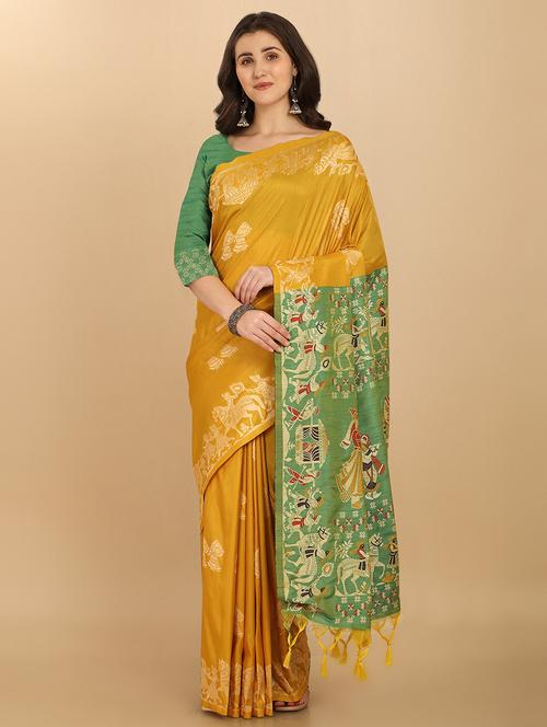 yellow silk blend bhagalpuri saree with blouse - 21320947 - Very Small Image - 1