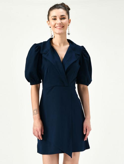 women navy blue cotton blend a-line dress - 21322246 - Very Small Image - 1