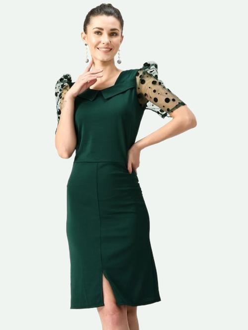 women green cotton blend sheath dress - 21322270 - Very Small Image - 1