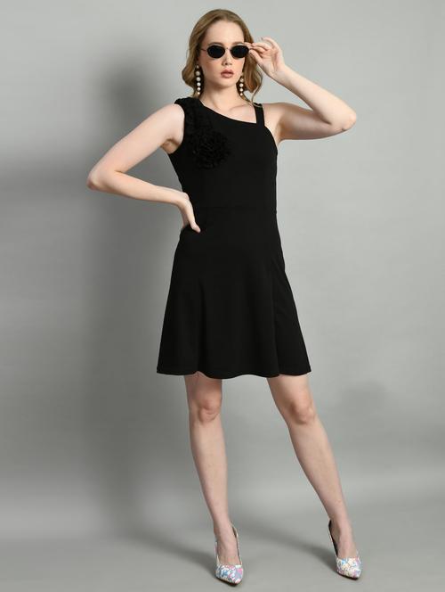 women black cotton blend a-line dress - 21322280 - Very Small Image - 1
